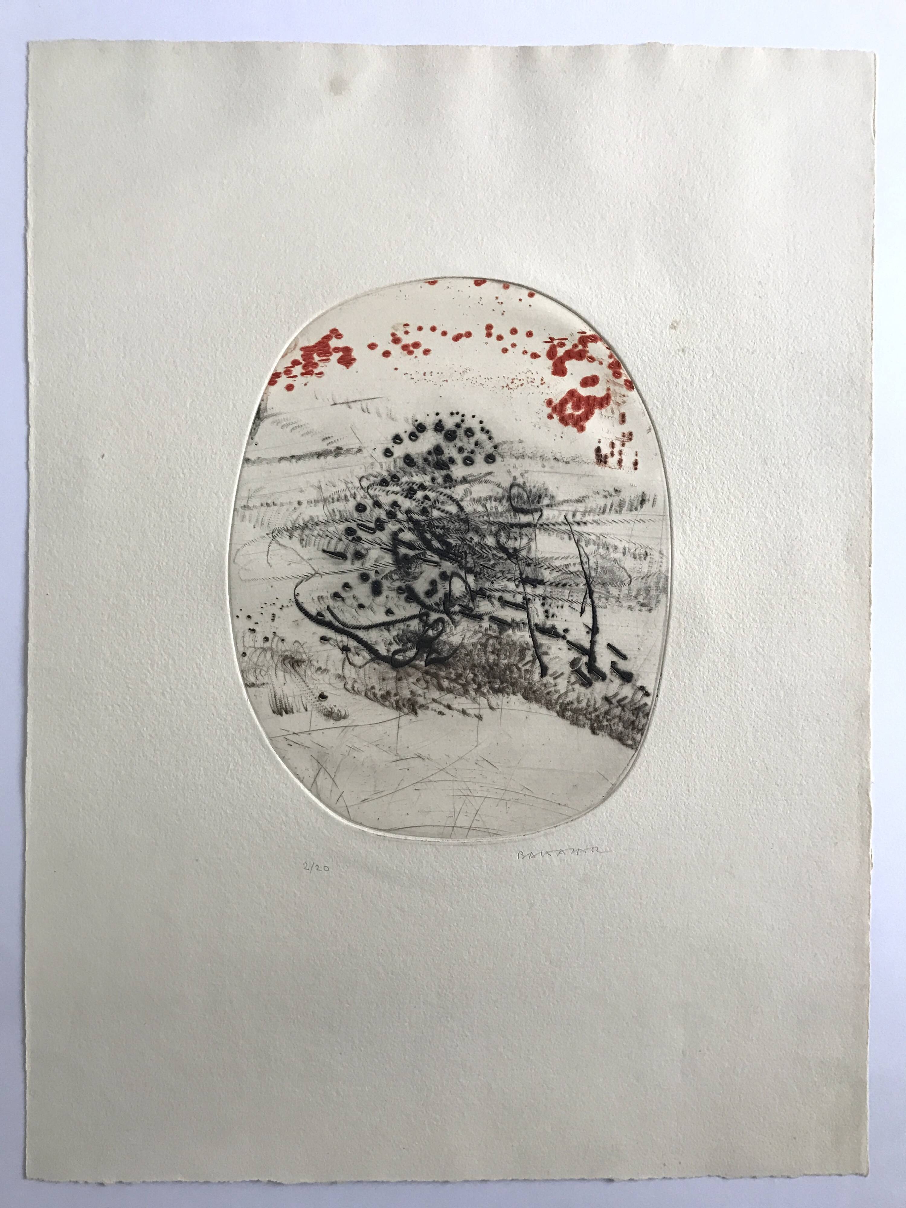 Original engraving signed in pencil by julius baltazar, untitled, circa 1990