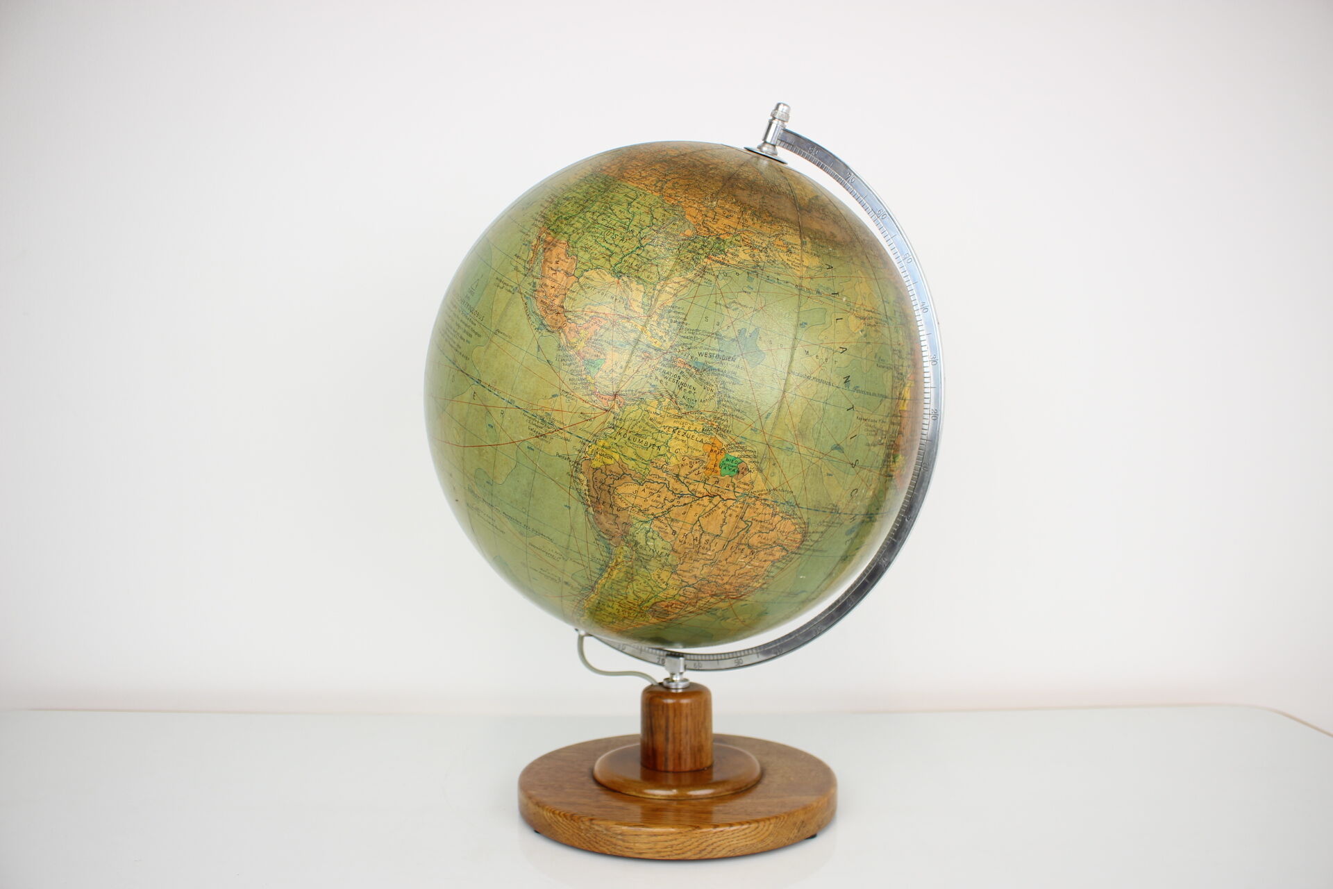 Mid-Century Light Glass Globe With Wooden Base by Paul Rath, 1950s