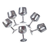 6 flower-engraved crystal stemmed glasses, aperitif or digestive, 1970s