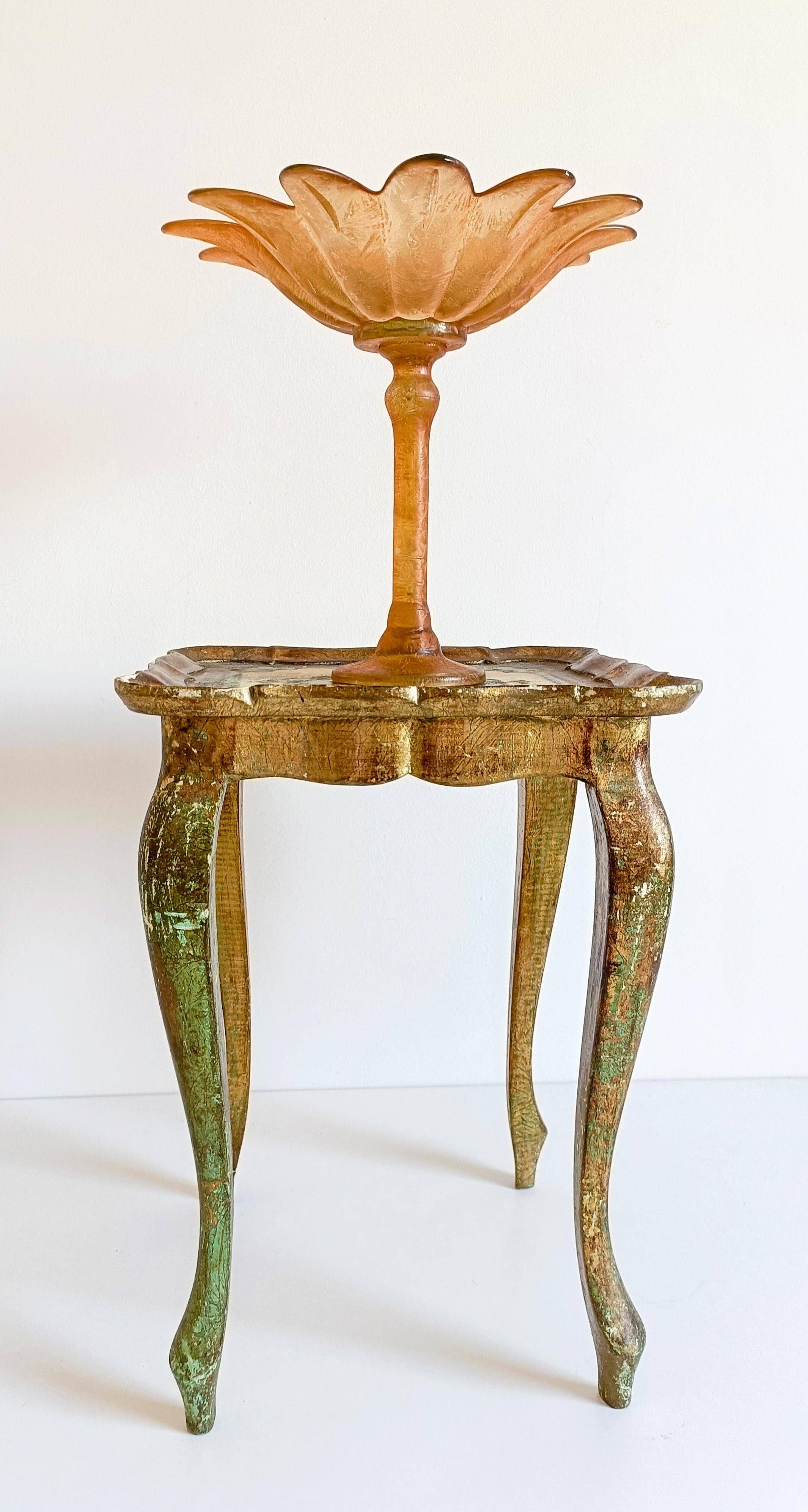 Art Nouveau Glass Compote Vase, Palm Tree Design, French, Early 20th-C