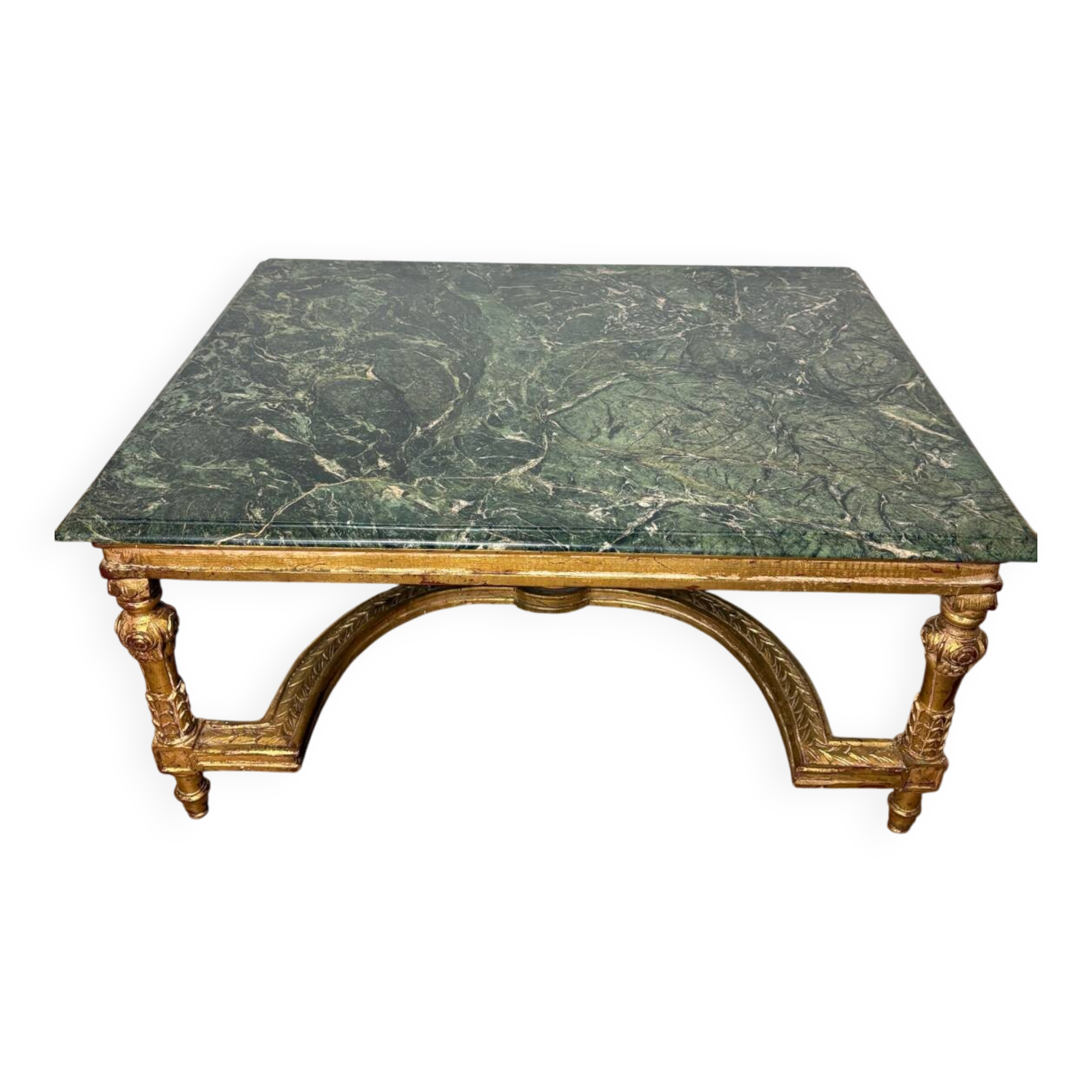 Coffee table in green marble and gilded wood, Louis XVI / Rococo style
