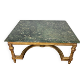 Table basse en marbre vert et bois doré, style Louis XVI / Rococo