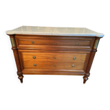 3-drawer chest of drawers in solid mahogany with white marble top in Louis XVI style