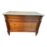3-drawer chest of drawers in solid mahogany with white marble top in Louis XVI style