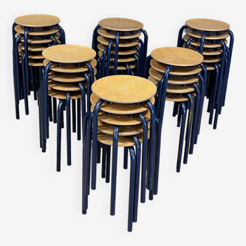 Lot de 33 tabourets d'école bois acier bleu