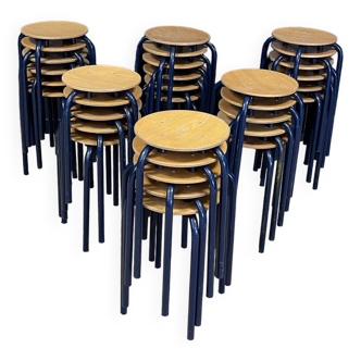 Lot de 33 tabourets d'école bois acier bleu