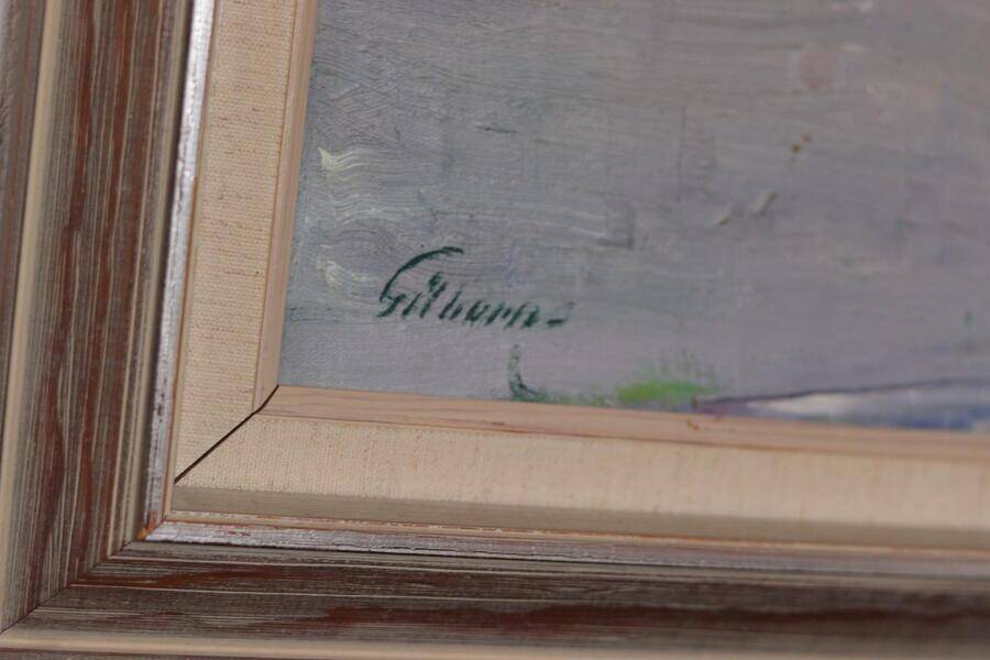 Original Swedish oil on canvas – “Church” by Stig Gilborne – vintage & framed – 67 × 52 cm (26.4" × 20.5")