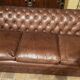 brown leather 3-seater Chesterfield sofa