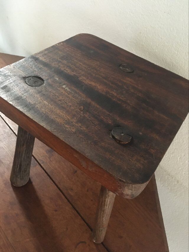Massive wooden tripod stool