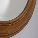 Vintage 1970s round wall mirror in walnut wood, Italian design
