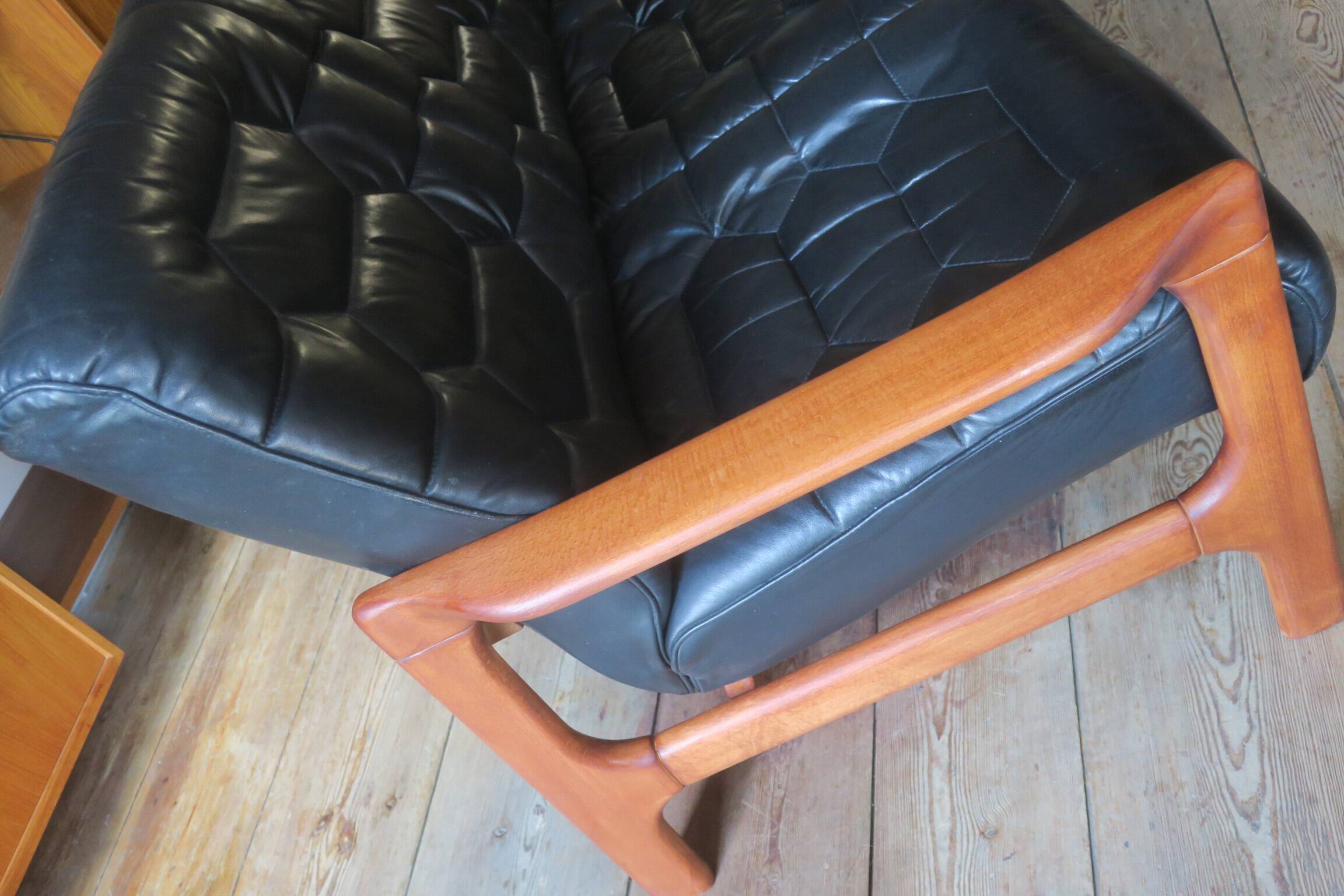 Danish 4-seater sofa with leather upholstery 244 cm, 1960s
