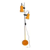 Vintage 1970s floor lamp with 2 spots, chrome, orange and black.
