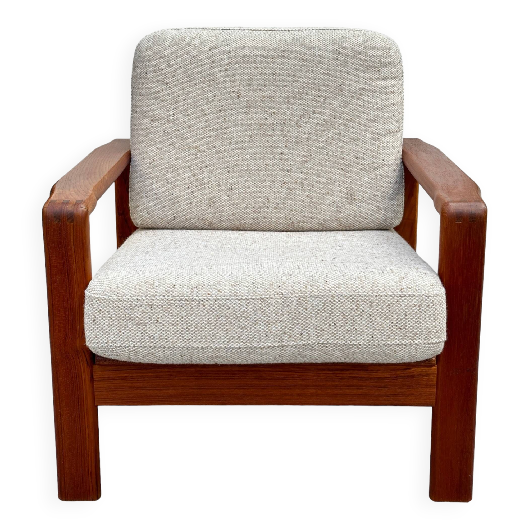 Vintage Scandinavian armchair in teak and wool - 1960s