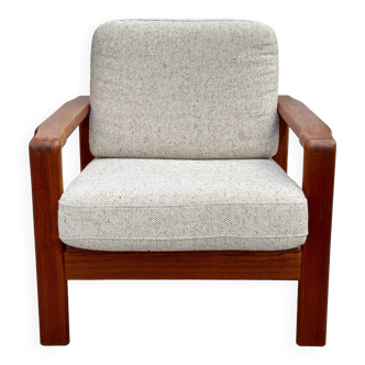 Fauteuil vintage scandinave en teck et laine - 1960