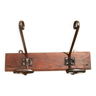 Metal and solid wood hooks, vintage