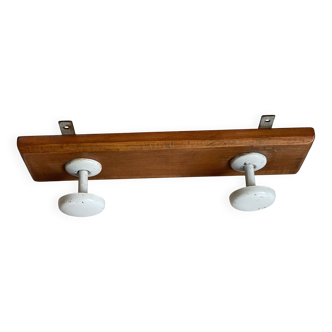 Wall-mounted coat rack with 2 hooks, vintage 1960s white lacquered metal.