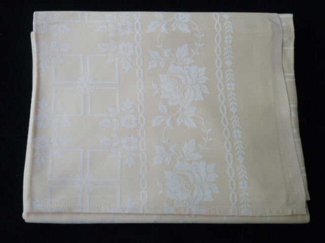 Vintage tablecloth in damask cotton champagne color
