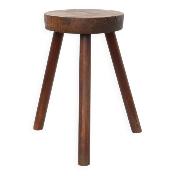 Tabouret trépied en chêne rustique, France, vers 1900