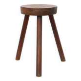 Tabouret trépied en chêne rustique, France, vers 1900