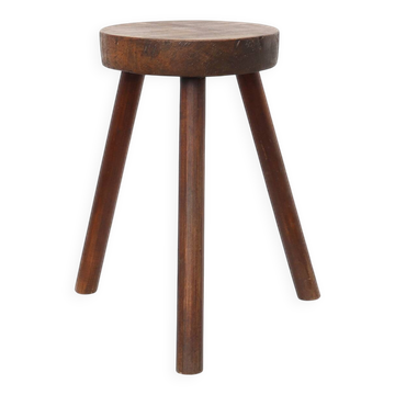 Rustic oak wooden tripod stool, France, ca. 1900