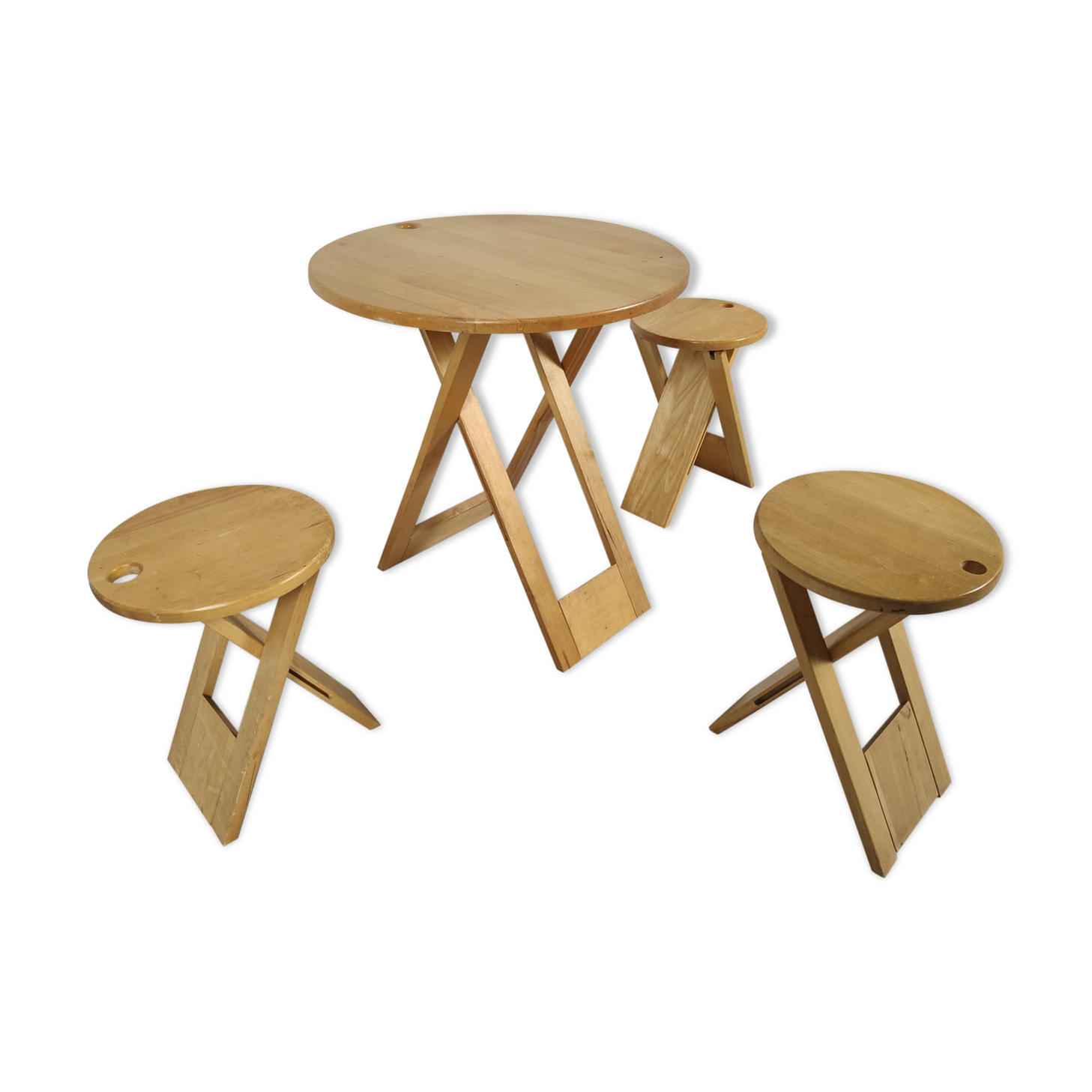 Table set - 3 Roger Tallon 1970s folding stools