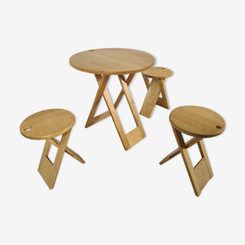 Ensemble table avec 3 tabourets pliants Roger Tallon 1970s