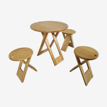Table set - 3 Roger Tallon 1970s folding stools