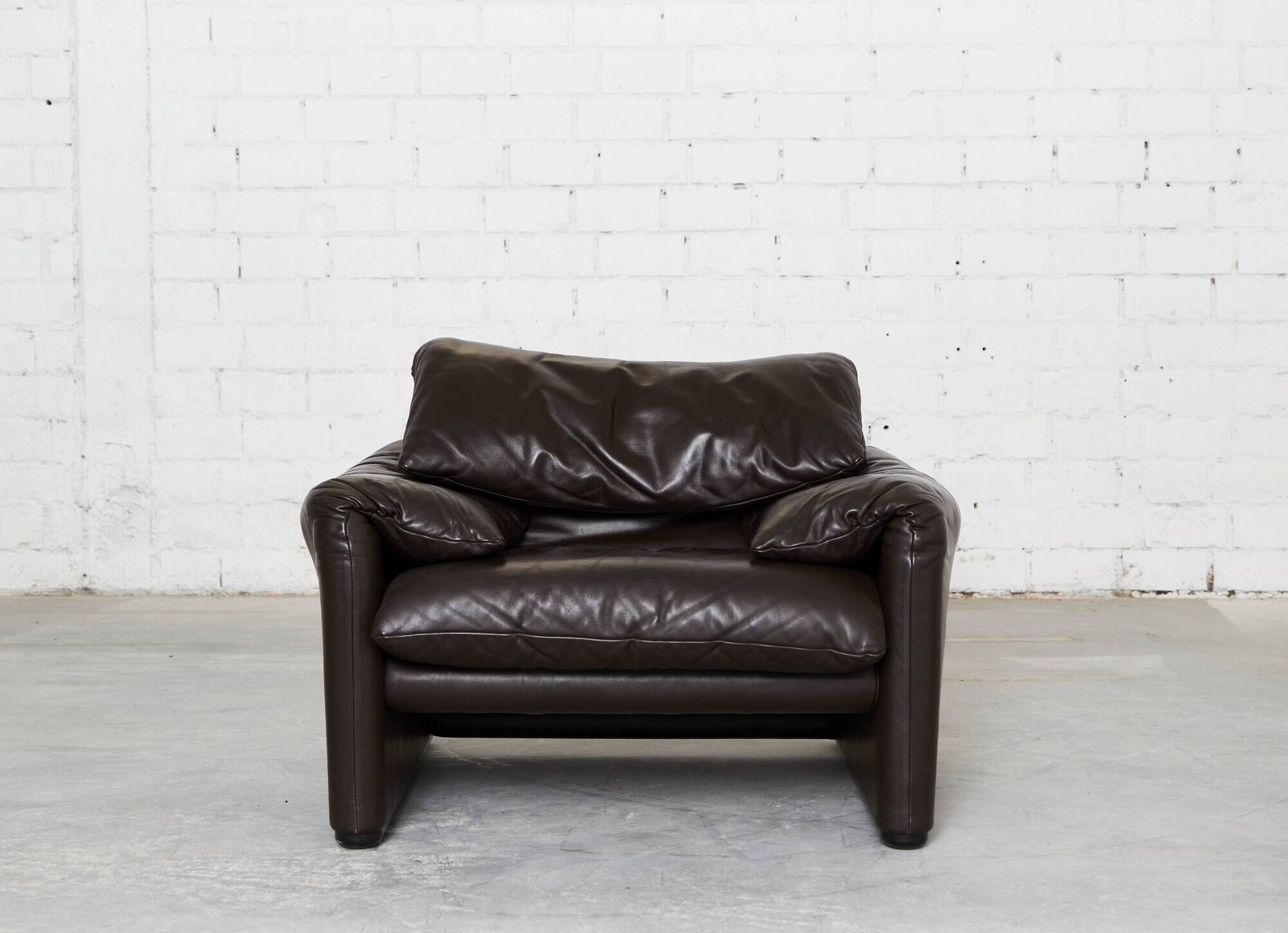 Leather Maralunga Lounge Chair and Ottoman by Vico Magistretti for Cassina