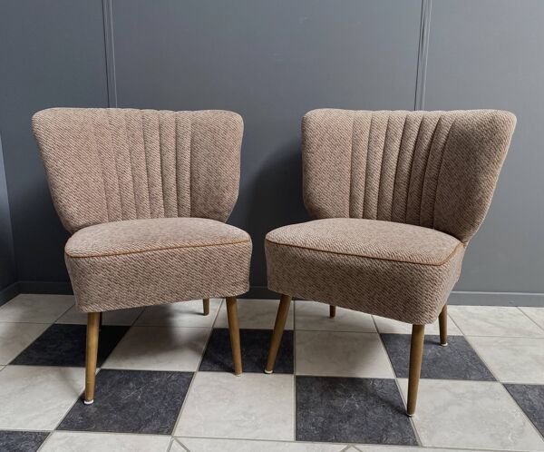 ensemble de 2 chaises de cocktail marron des années 1960