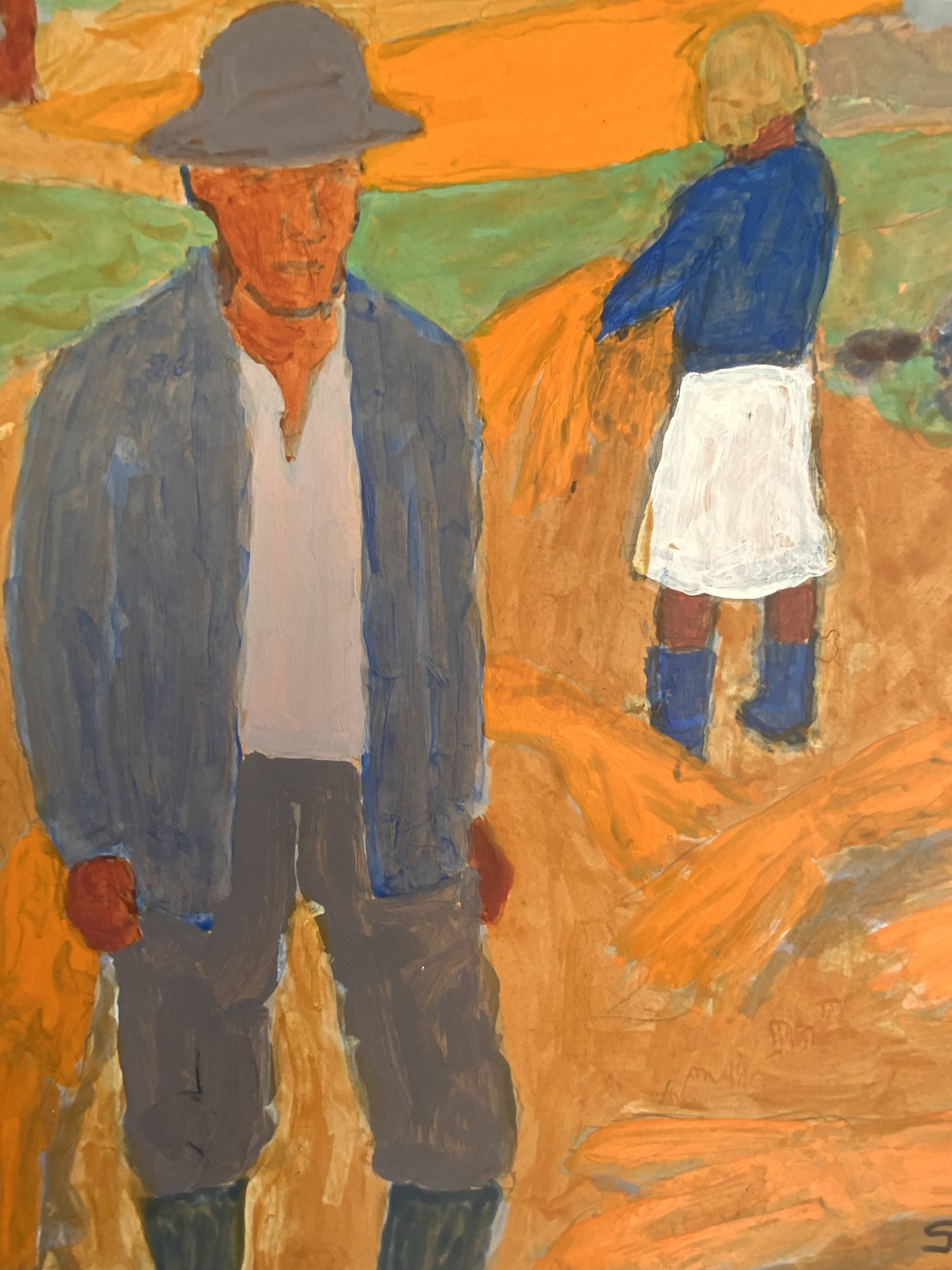 Vintage Oil Painting Harvesting Landscape  by Svan Grandin (1906- 1982)