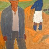 Vintage Oil Painting Harvesting Landscape  by Svan Grandin (1906- 1982)