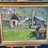 Oil-on-canvas painting The Blacksmith's Workshop 1956 signed by Fomine