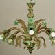 6 arms vintage Venetian chandelier, green Murano glass, 1950s