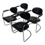 Set of four Effezeta Dining room chairs cantilever chrome 1980s made in Italy