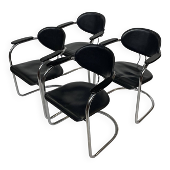 Set of four Effezeta Dining room chairs cantilever chrome 1980s made in Italy