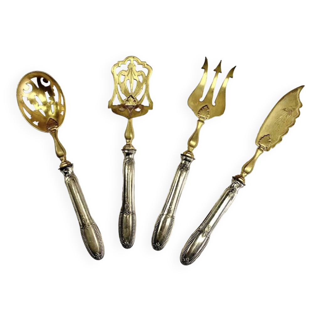 Lot De Couverts Mignardise En Argent Fourré - Ensemble D'occasion