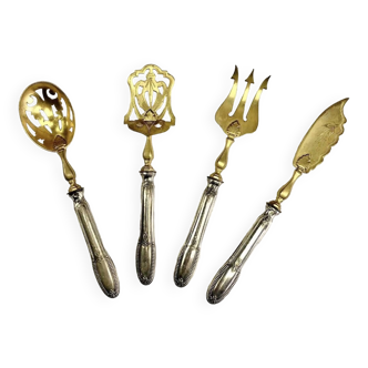 Set of 4 cutlery sweets in silver with neck brace + box