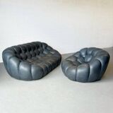 Bubble set by Roche Bobois in blue leather.