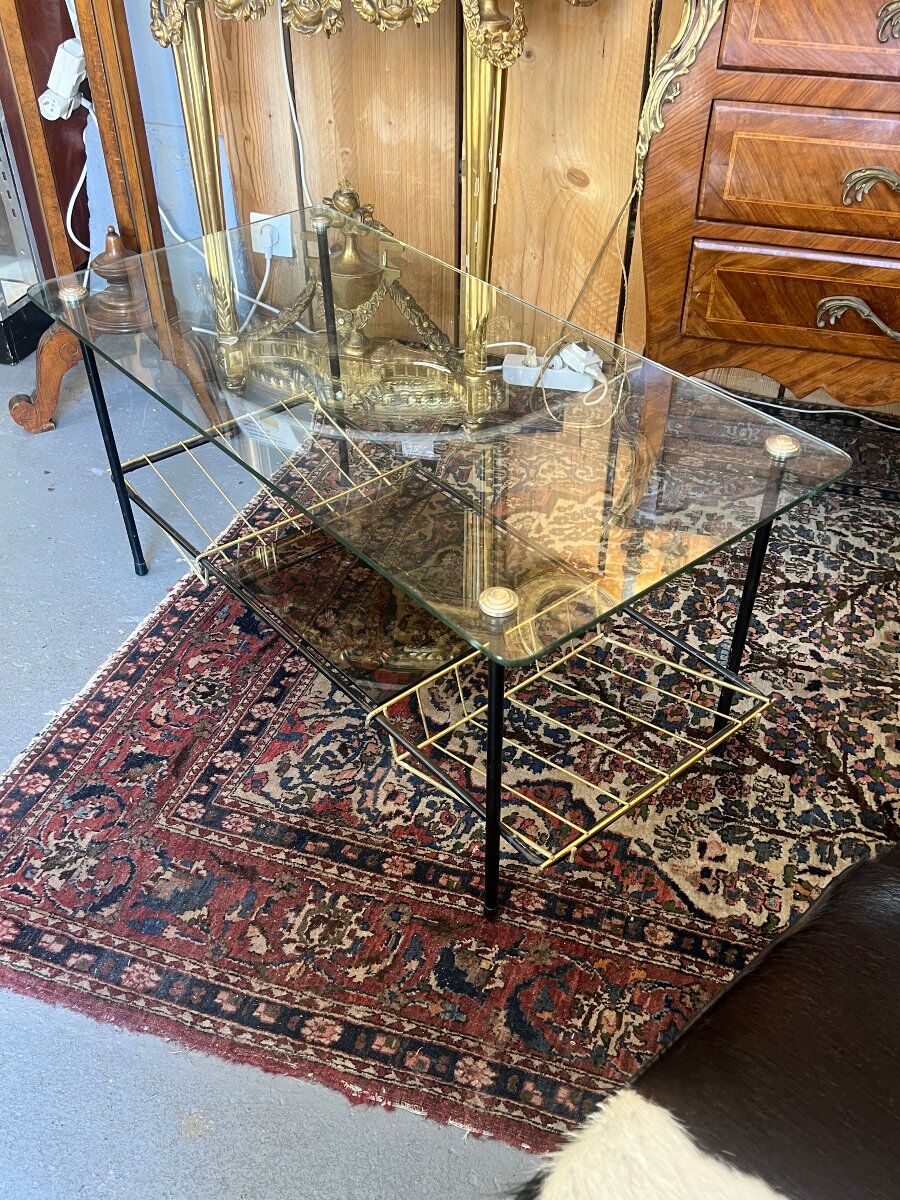 Black Steel Coffee Table with Magazine Rack attributed to Pierre Guariche for Airborne, 1950s