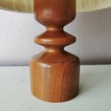 Danish wooden lamp with pleated fabric lampshade, 1970
