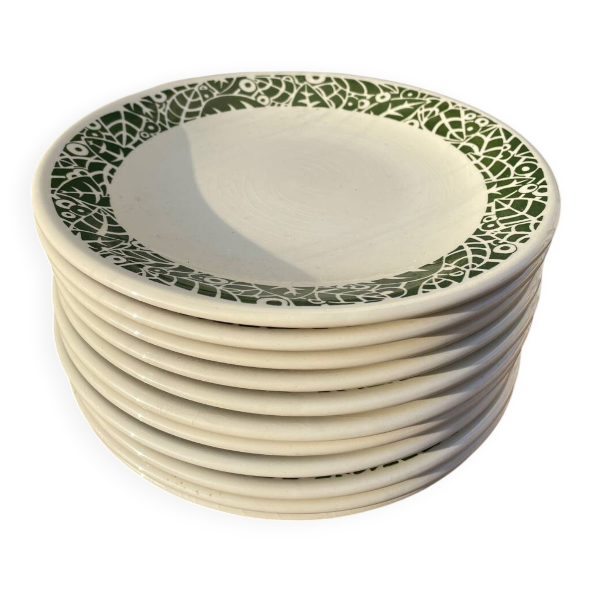 11 vintage Sado International dinner plates with plant motifs