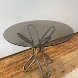 Round table in chrome and smoked glass