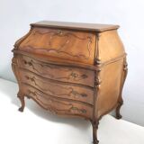 Vintage Baroque Solid Walnut Dresser with Inlaid Designs, Italy