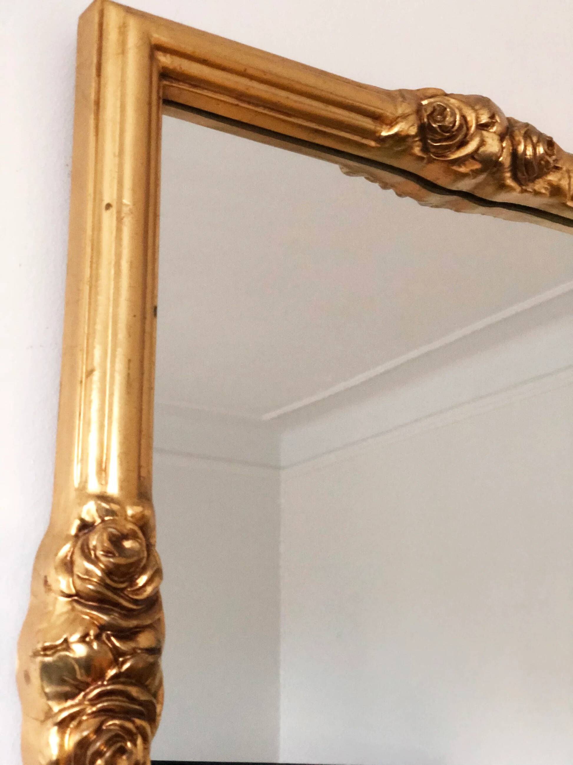 Vintage rectangular giltwood bevelled mirror with rose accents