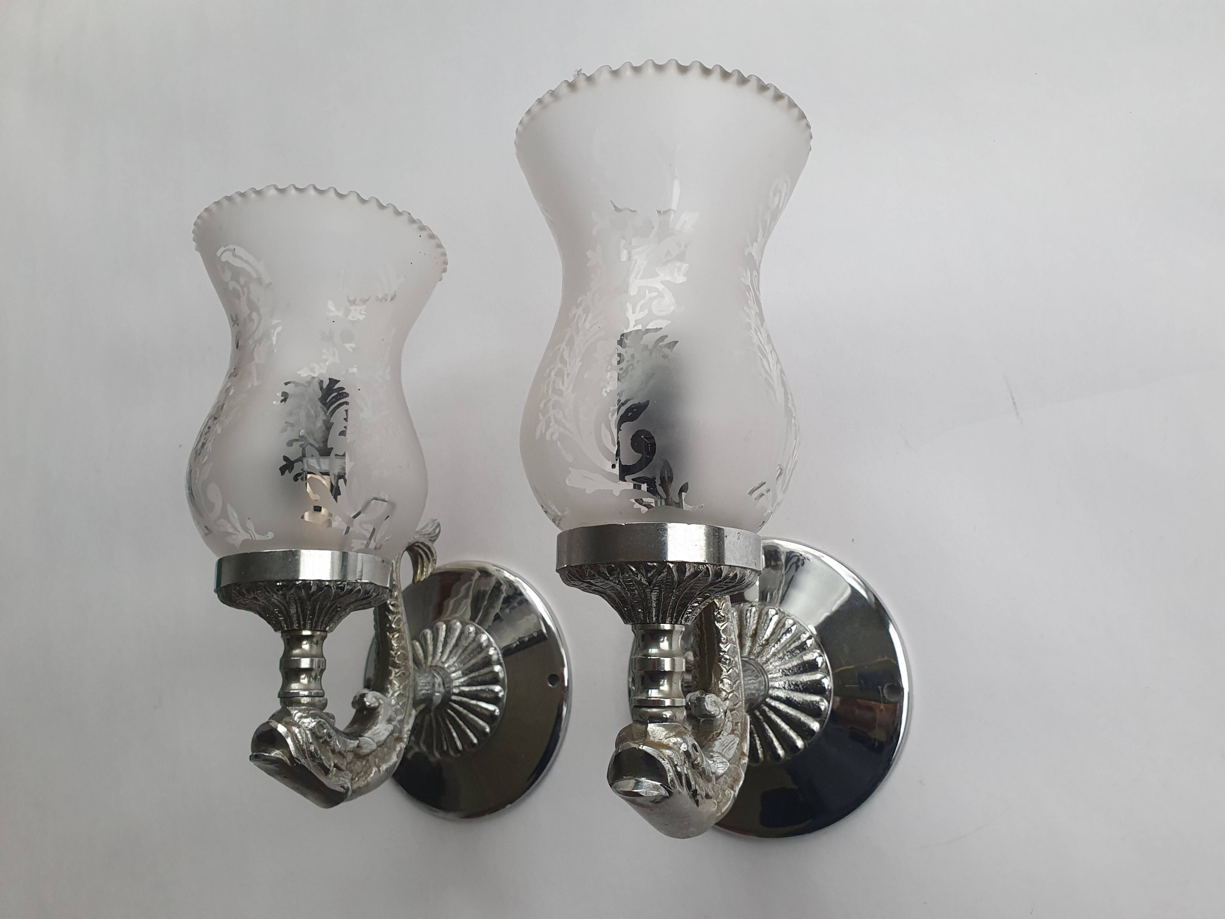 Pair of vintage chrome wall sconces