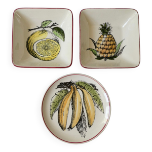 3 plats Gien France, décor fruits