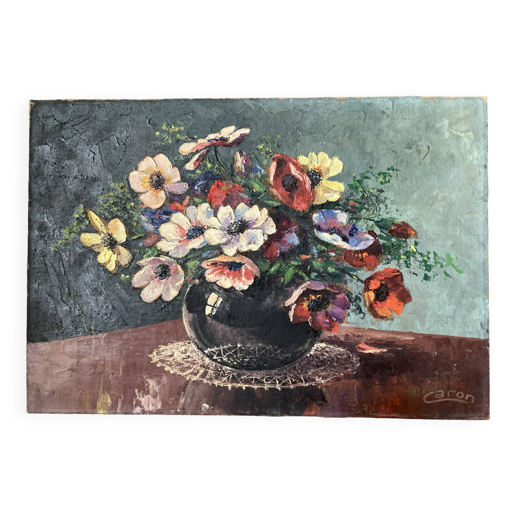 Tableau ancien - Nature morte - Bouquet de renoncules