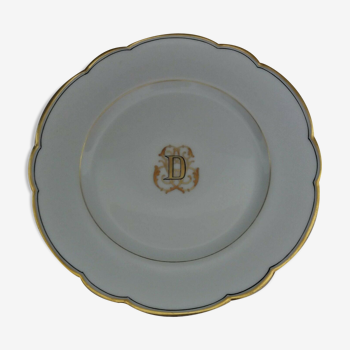 Plat à entremet en porcelaine de Paris vieux Paris monogramme doré XIXème