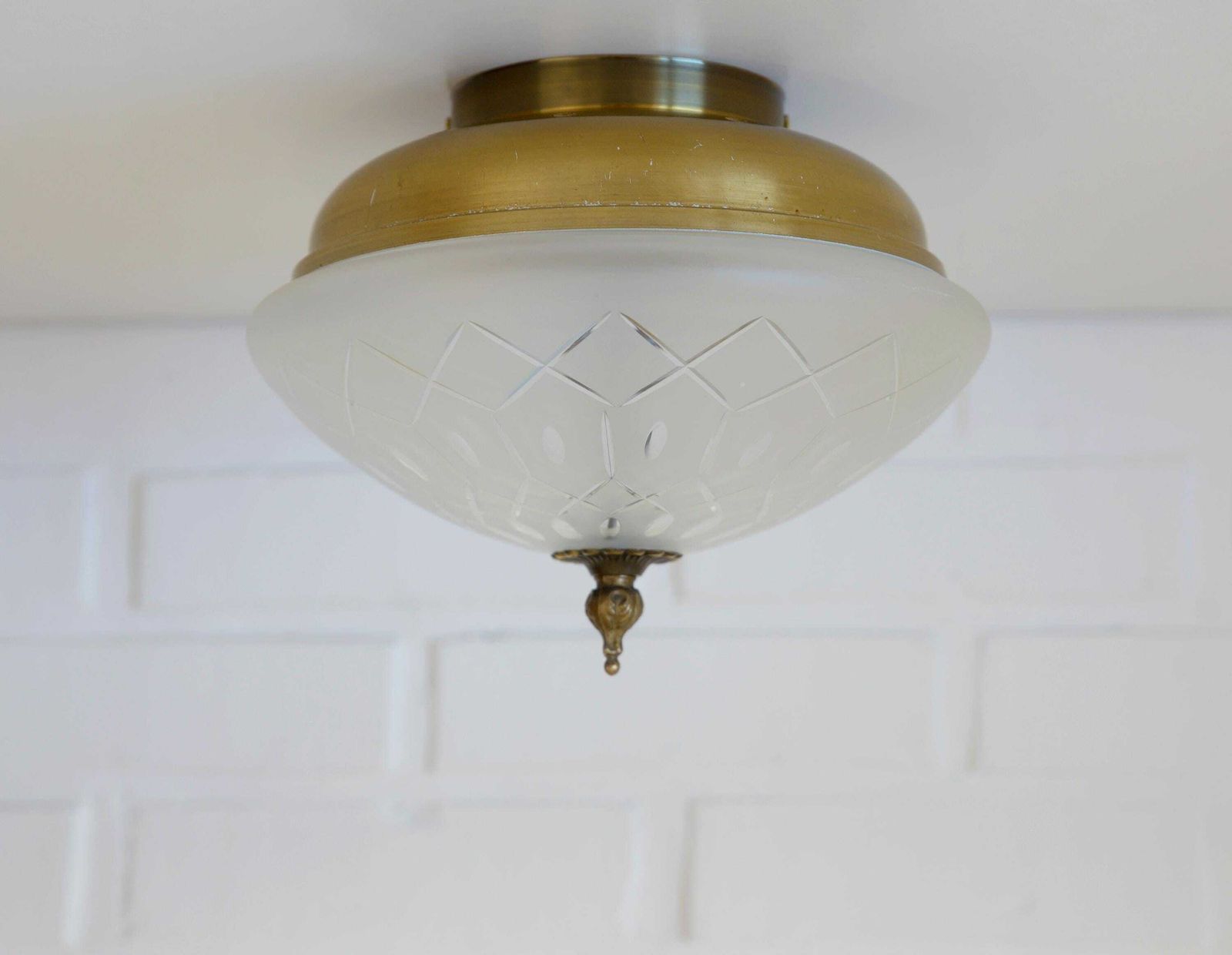 Vintage Art Deco Style Flush Mount Ceiling Light – Cut Glass & Brass.