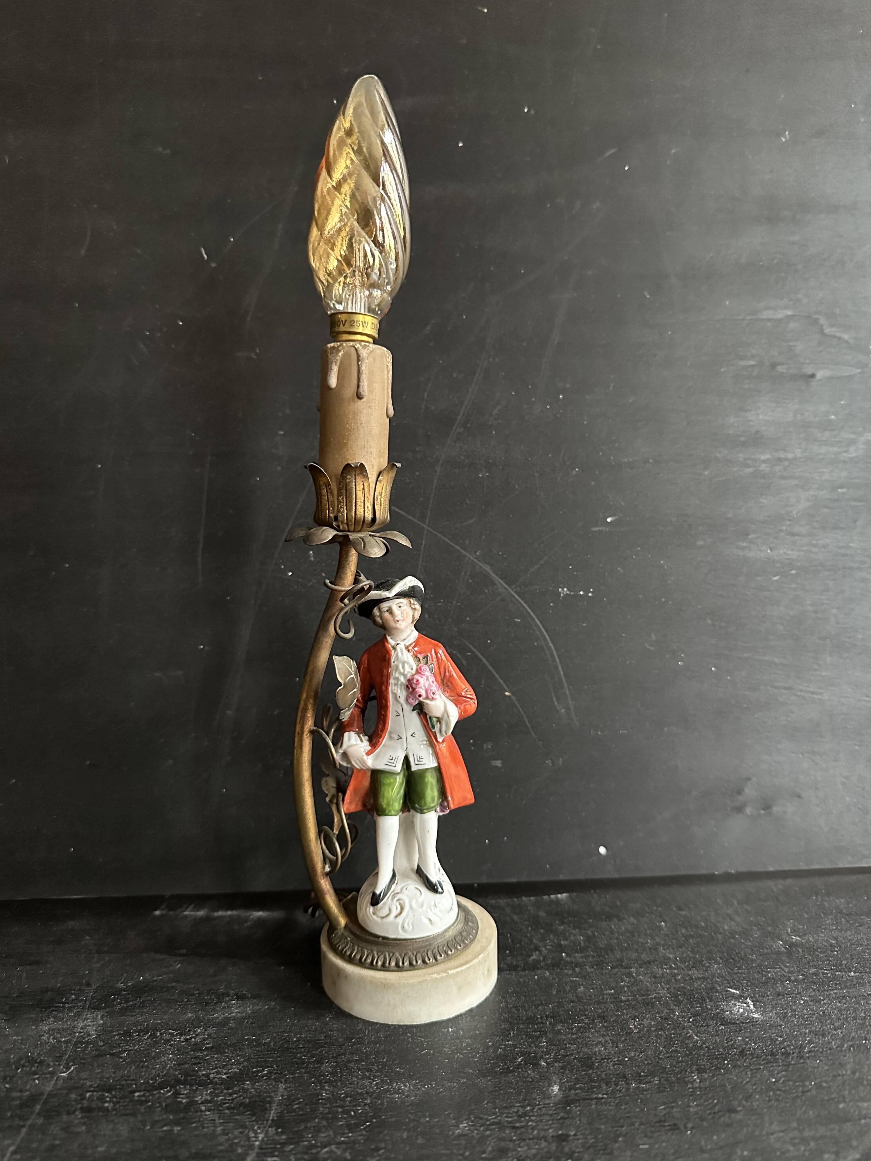 Antique porcelain marquis figurine lamp, 1940